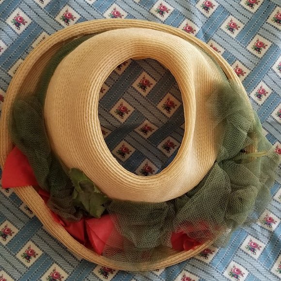 Vintage Silk/Straw Peek A Boo Hat-Flowers 1950s main image 8